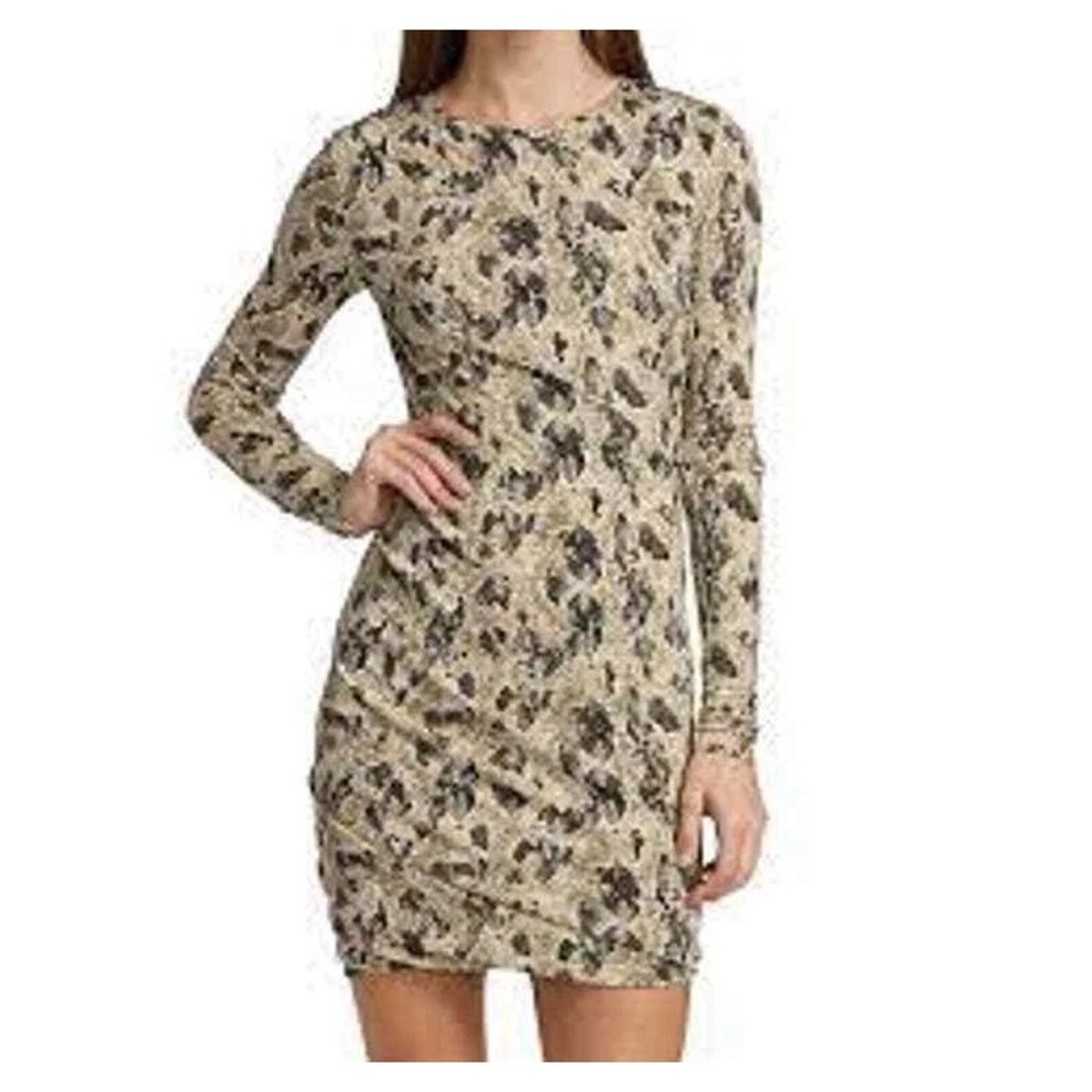 Rag & Bone Poppy Draped Mini Dress XS Tan Snake Print Long Sleeve Bodycon NWT
